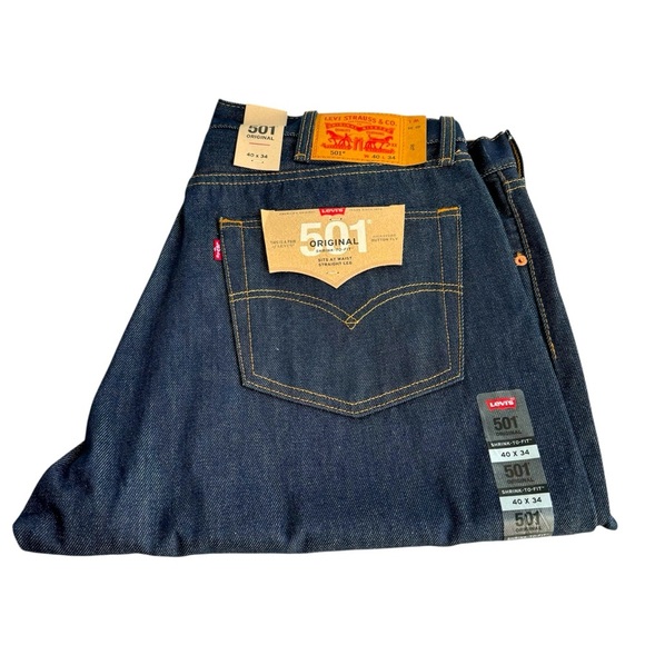 Levis 501 Jeans Rigid Shrink To Fit NWT Straight Leg Dark Wash Denim 40 X 34 - Picture 1 of 10